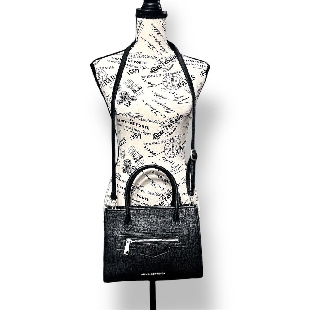 NEW French Connection Black Vegan‎ Leather Fritz Square Satchel Handbag Purse